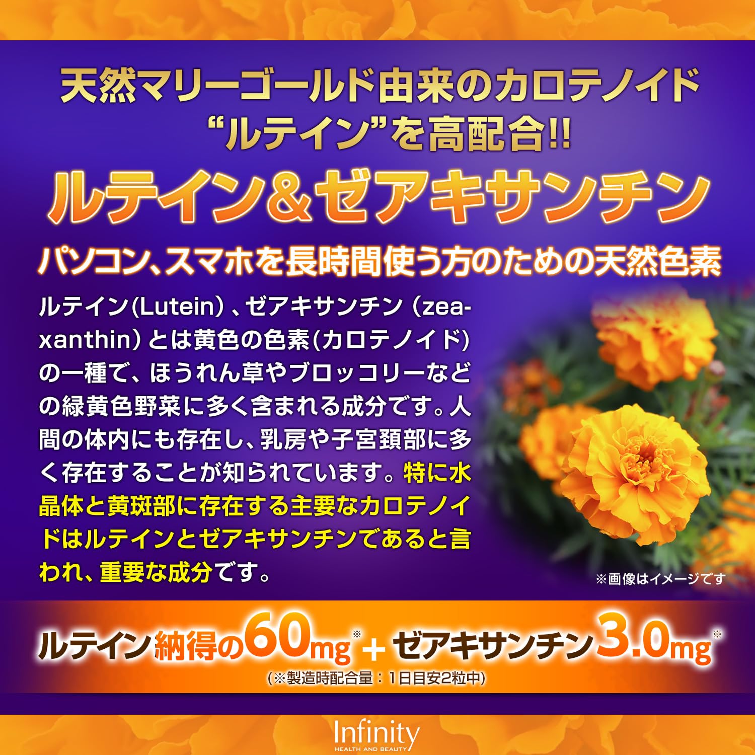 Amazon.co.jp: インフィニティー MEGAルテイン60 大容量 120粒 60日分